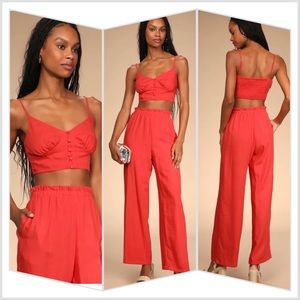 Sensational Summer Coral Pink Wide-Leg Two-Piece Jumpsuit